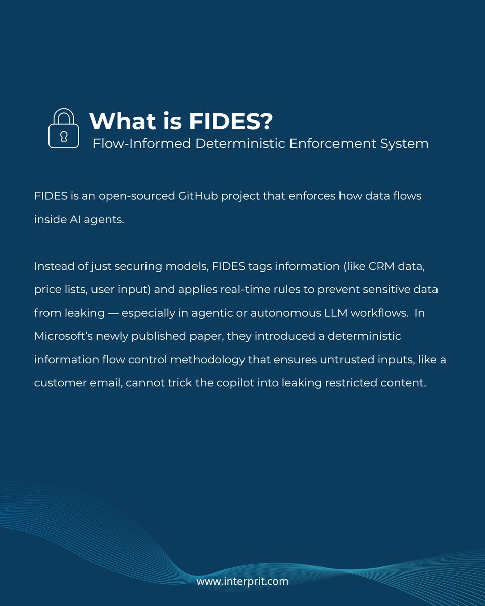 interprit_com's tweet image. @Microsoft recently published an academic paper introducing FIDES, a conceptual approach for securing AI agents with deterministic information-flow control.

📌 Explore the paper: lnkd.in/gjH_hX9g

#AIEngineering #AgentSecurity #ResponsibleAI #TechLeadership