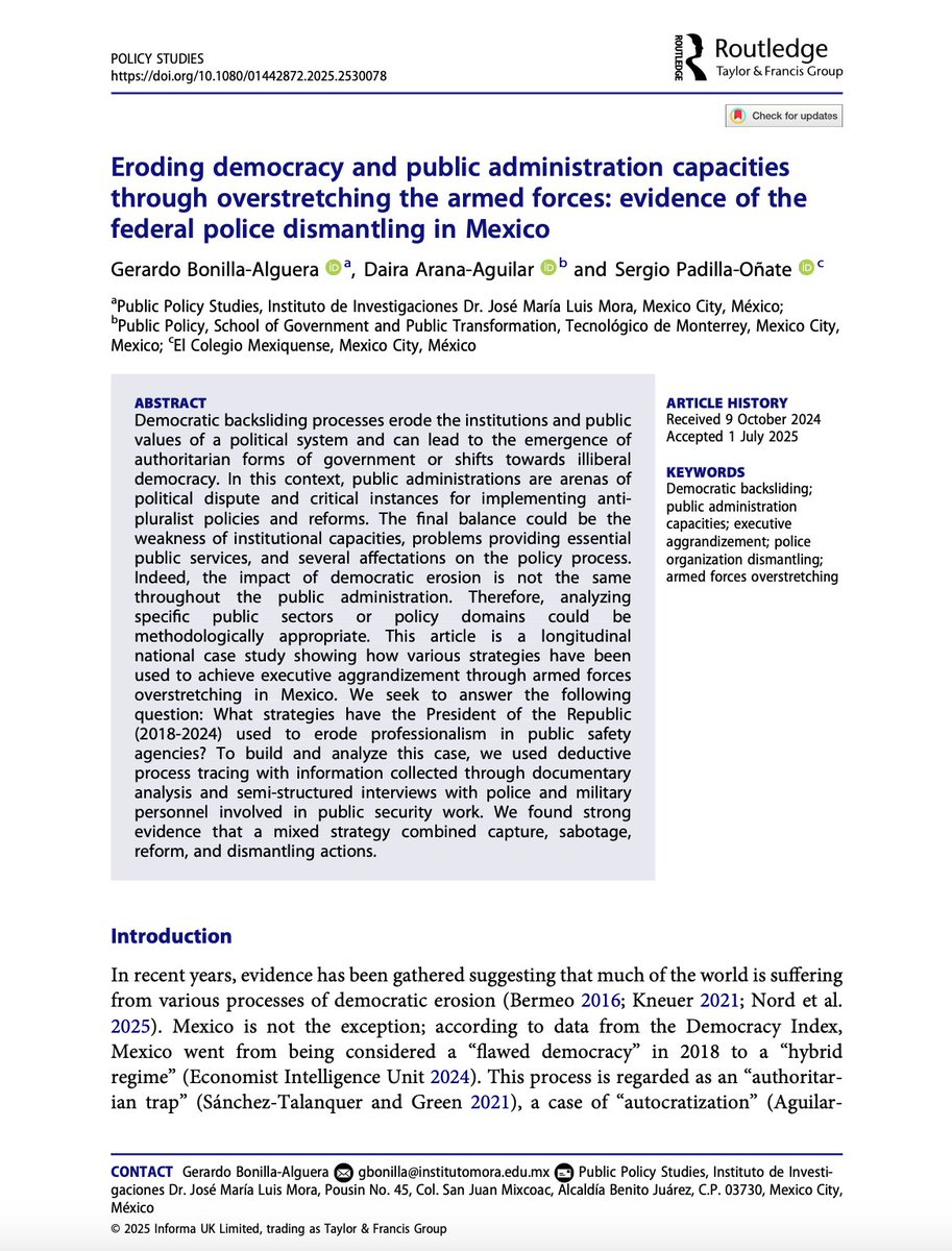 📢 🆕 We are pleased to announce that our latest paper is now available in <a href="/PolicyStudiesTF/">Policy Studies</a>. I am grateful for the collaboration with two amazing colleagues, friends, and co-authors <a href="/Daira_Arana/">Daira Arana</a> and <a href="/SergioPO85/">Sergio P.O.</a>. Check it out here 👇
tandfonline.com/doi/full/10.10…