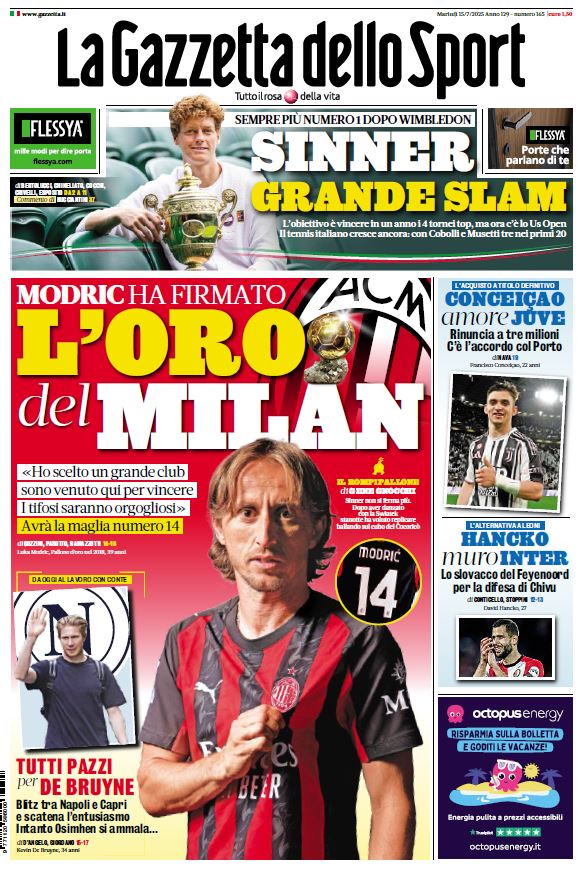 La prima pagina della Gazzetta di oggi:   

📣L'ORO DEL MILAN

Le notizie 👉trib.al/cGNgwIi