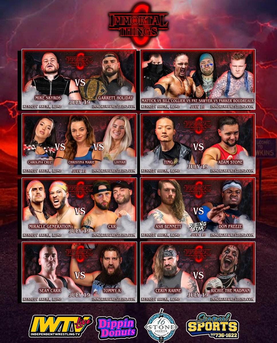 ImmortalCW's tweet image. This Saturday!
#ImmortalThings6 at the Kennedy Arena in Rome! Don&apos;t miss another stacked card as #ImmortalThings comes to Rome for the 1st time! Tickets available at a.purplepass.com/things6