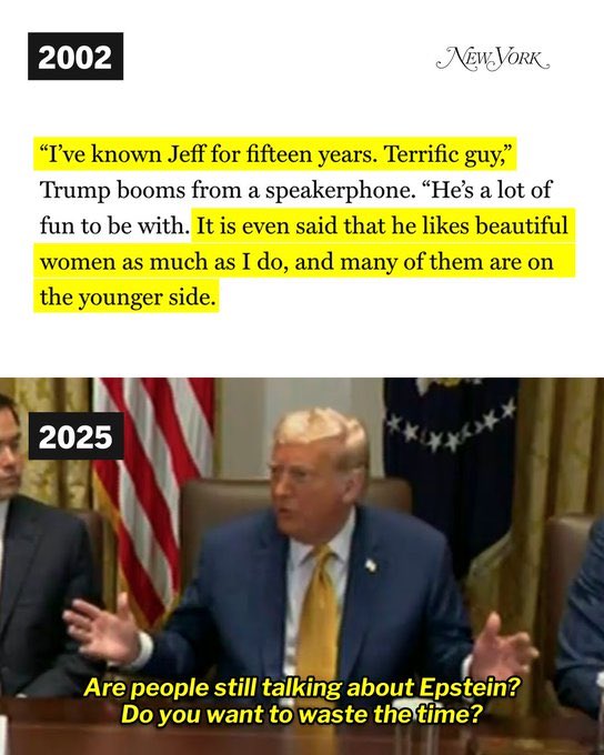 wtpBLUE's tweet image. #Resist #CombatTrumpism #WinTheVote26 #VoteBlue #wtpBLUE WE THE PEOPLE wtp2794
MAGA is in full meltdown mode after Trump put out a post on Truth Social in defense of not releasing the Epstein files. There is plenty of evidence linking the two men together, so what is Trump…