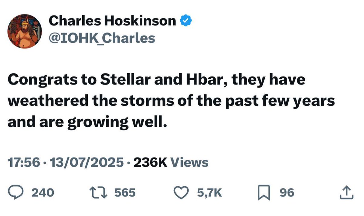 🚨 BREAKING: "Charles Hoskinson elogia $XLM e $HBAR per la loro resilienza e crescita nonostante le sfide degli ultimi anni!"
