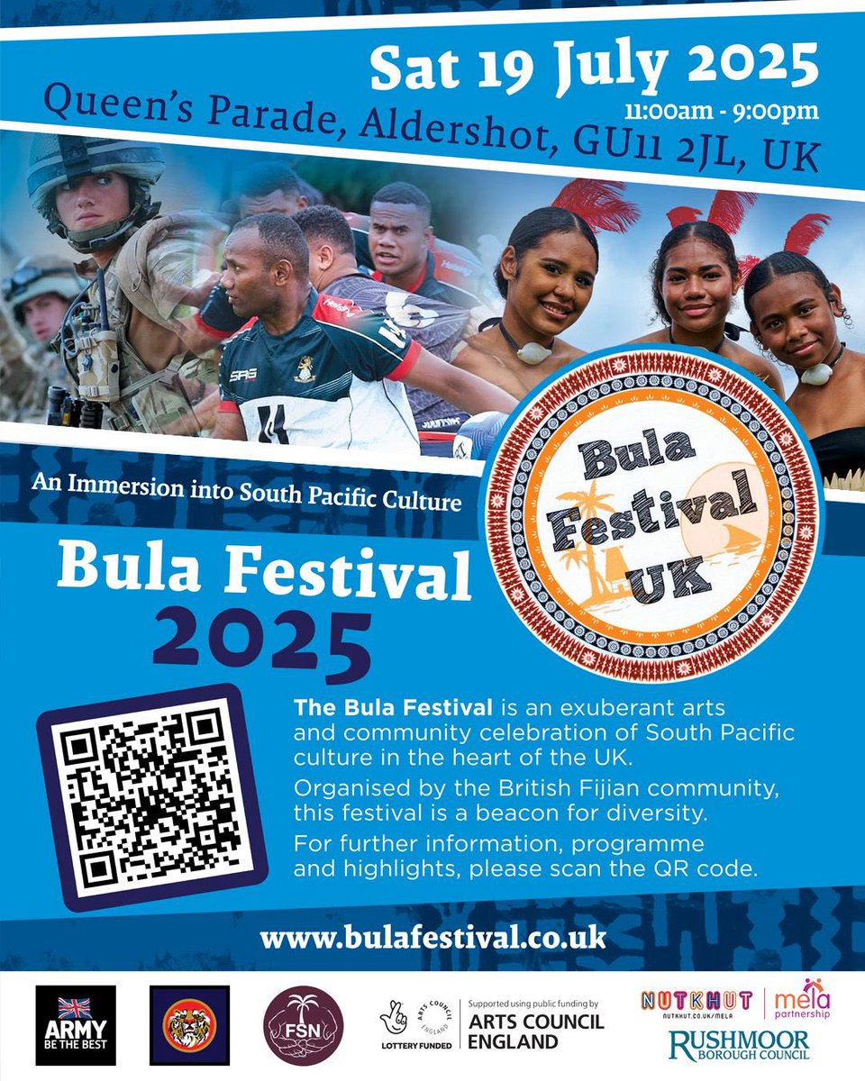UKBulaFest's tweet photo. 🌺 Bula! Fiji meets the UK in the boldest, brightest global celebration of multi-culture!

Rugby, fashion, live music, memory, choirs, carnival, culture — all FREE, all fun, and all intergenerational.

Come feel the love, the rhythm, the island soul.

👉 https://t.co/JhYGnhodSw https://t.co/3aObwfgcB9