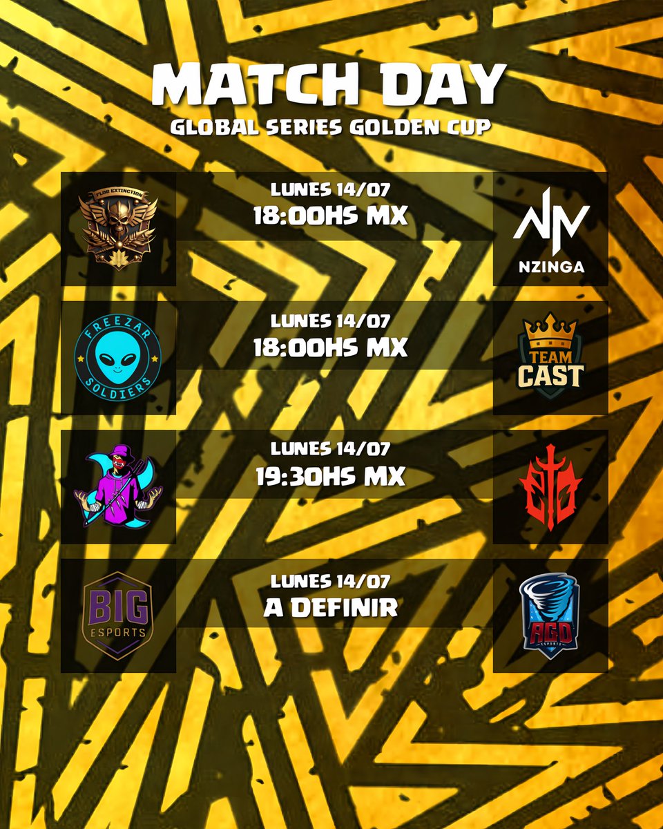 Global Series (@ggseriesok) on Twitter photo 🇪🇸 | GSGC
Match Day
<a href="/CRFlordeLoto/">CR Flor de Loto</a> 🆚 <a href="/Nzingaesports/">NZINGA E-SPORTS</a>
<a href="/FreezarSoldiers/">⭐Freezar Soldiers⭐</a> 🆚 <a href="/TeamCast90308/">Team Cast</a>
<a href="/FamzTeam/">Team FaMz (Oficial)</a> 🆚 <a href="/Principes_Oscur/">Príncipes Oscuros</a>
<a href="/BigEsports/">BIG Esports</a> 🆚 <a href="/AGD_eSports/">𝘈𝘎𝘋 𝘦𝘚𝘱𝘰𝘳𝘵𝘴 🌪️</a>
El grupo A y B están apunto de jugar la última jornada de la Fase 01!
Quienes avanzaran?👀
#GGSGC 🇪🇸 | GSGC
Match Day
<a href="/CRFlordeLoto/">CR Flor de Loto</a> 🆚 <a href="/Nzingaesports/">NZINGA E-SPORTS</a>
<a href="/FreezarSoldiers/">⭐Freezar Soldiers⭐</a> 🆚 <a href="/TeamCast90308/">Team Cast</a>
<a href="/FamzTeam/">Team FaMz (Oficial)</a> 🆚 <a href="/Principes_Oscur/">Príncipes Oscuros</a>
<a href="/BigEsports/">BIG Esports</a> 🆚 <a href="/AGD_eSports/">𝘈𝘎𝘋 𝘦𝘚𝘱𝘰𝘳𝘵𝘴 🌪️</a>
El grupo A y B están apunto de jugar la última jornada de la Fase 01!
Quienes avanzaran?👀
#GGSGC