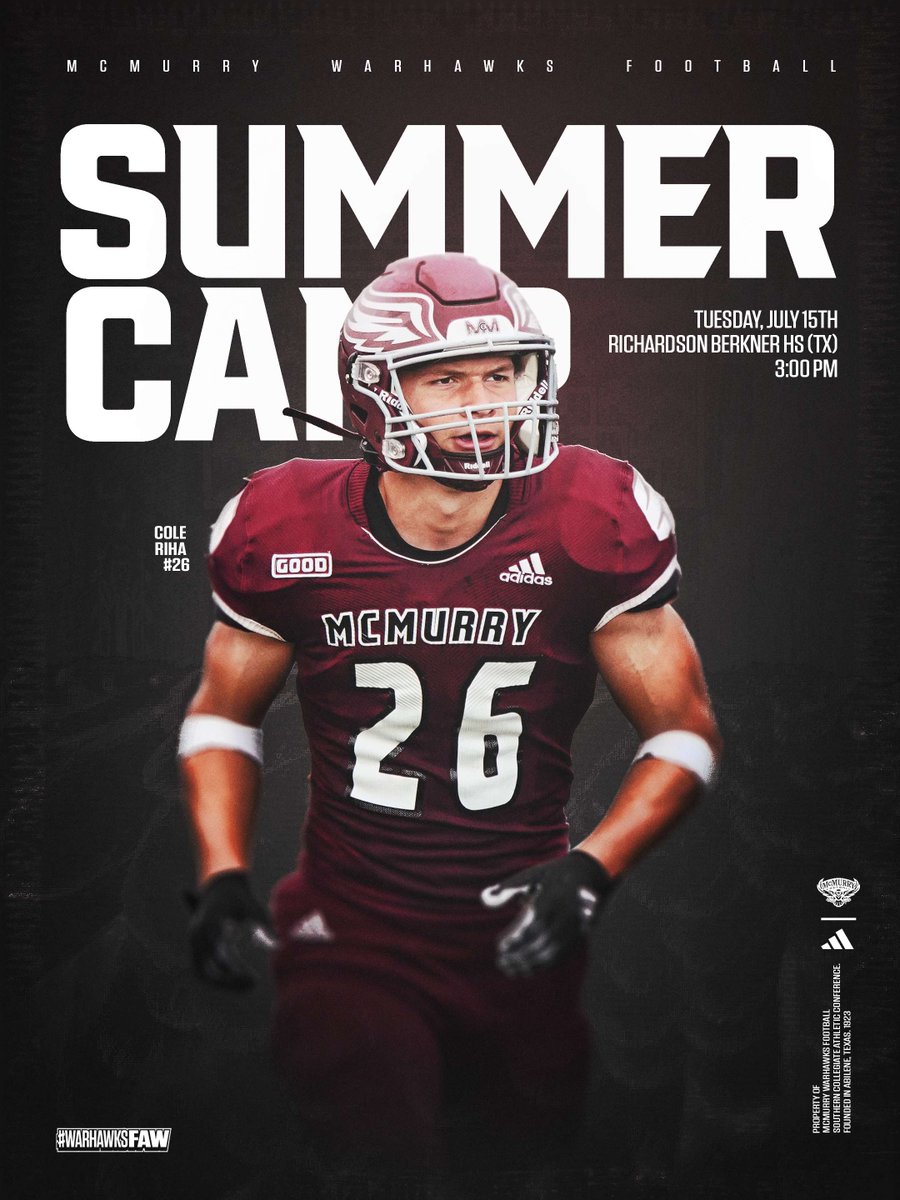 Taking it on the road to DFW!

Walk-up's WELCOME!

Tues. July 15th @ 3:00 PM
Richardson, TX at Richardson Berkner HS

$40 - pre-registrants
$45 - walk-ups

Come get coached hard and learn the #WarHawkWay!

apply.mcm.edu/register/2025f…