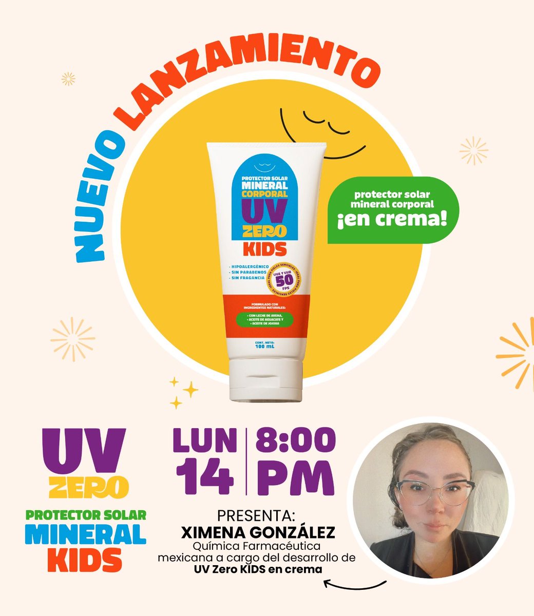 🌿¡Querida comunidad NaturalDry!🌿
Estamos felices de invitarte a la capacitación exclusiva del nuevo lanzamiento de la línea UV ZERO:
☀ Protector solar corporal MINERAL KIDS en crema🧴
🗓 Lunes 14 Julio
🕗 8:00 PM horario CDMX
📍 Únete aquí: meet.google.com/jfq-bidj-tdy