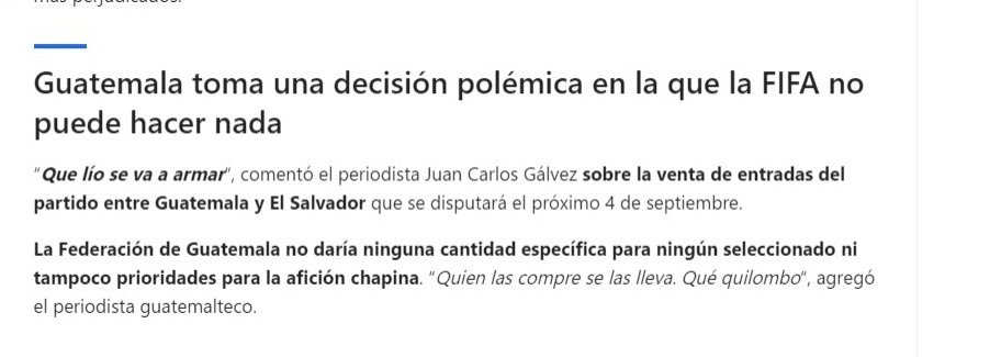 oscarhassin's tweet image. Sobre Mi post anterior: Tickets para el juego en Guatemala.
La federación Chapina (estoy seguro) buscará le apartemos un sector de visitante.
Nosotros viajaremos bastantes, deberían buscar lo mismo.
Guatemala vs El Salvador
04 septiembre
Estadio Cementos Progreso Zona 6