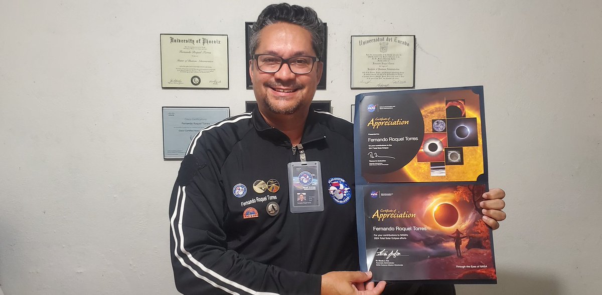 ferrockel's tweet photo. Agradecidos de la NASA/JPL por el certificado de apreciacion que recibimos por cubrir el evento del eclipse solar total 2024 a travez de las redes sociales. 😎🇵🇷💪✌️ https://t.co/L3JMXjLbps