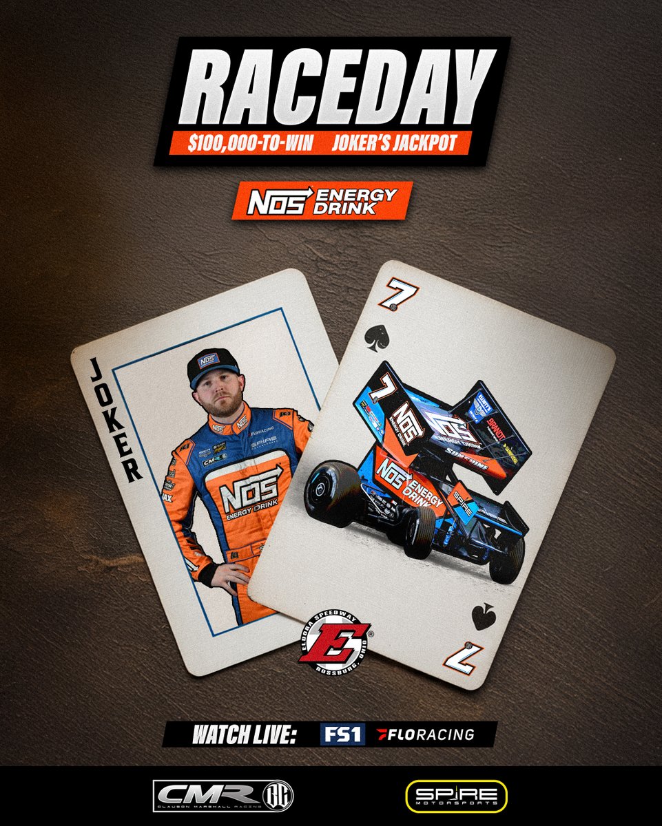 ClausonMarshall's tweet image. It's Raceday for the $100,000-to-win Joker's Jackpot at @EldoraSpeedway for @TyCourtney7BC and the @NOSEnergyDrink 7BC team!
Watch LIVE tonight on @FS1 or FloRacing: bit.ly/3GLk7Aj
@SpireMotorsport
#NOSEnergyDrink #NOSEnergyBrandPartner