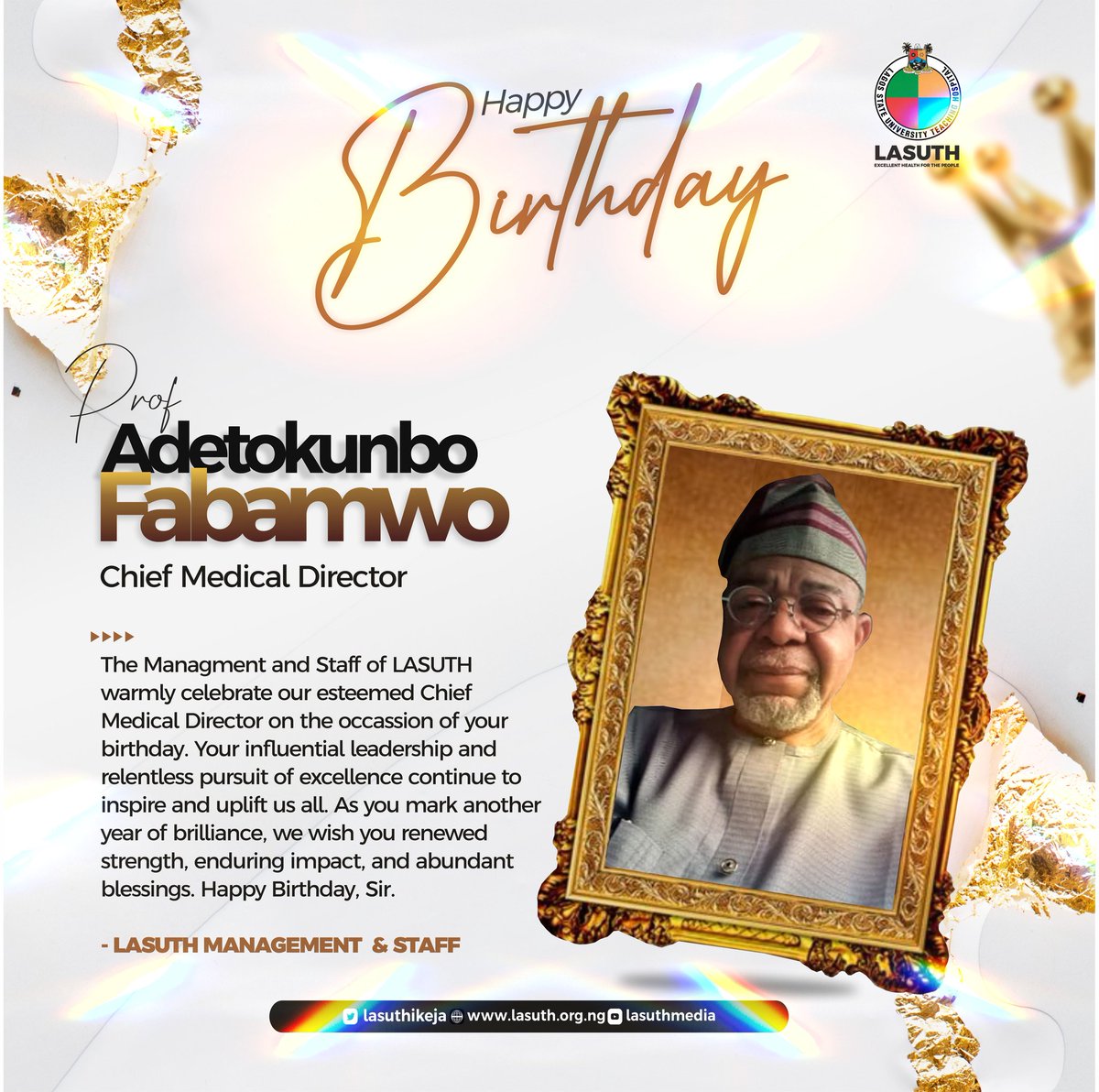 LASUTH (@lasuthikeja) on Twitter photo Another beautiful year to celebrate our Chief Medical Director, Professor Adetokunbo O. Fabamwo! May your days continually be filled with good things of life <a href="/comforteri/">PROFESSOR ADETOKUNBO FABAMWO CMD LASUTH</a>
🥂 to more celebrations sir! Another beautiful year to celebrate our Chief Medical Director, Professor Adetokunbo O. Fabamwo! May your days continually be filled with good things of life <a href="/comforteri/">PROFESSOR ADETOKUNBO FABAMWO CMD LASUTH</a>
🥂 to more celebrations sir!