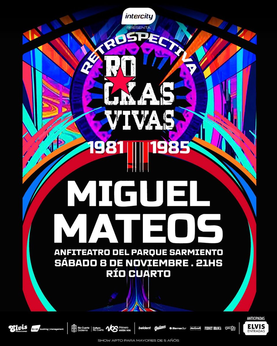 ¡La gira Retrospectiva 1981-1985 llega a Río Cuarto, Córdoba!
Nos vemos el 8 de noviembre en el Anfiteatro del Parque Sarmiento

Entradas acá: elvisentradas.com.ar/Miguel-Mateos/