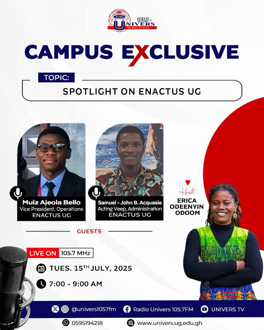univers1057fm's tweet photo. The University of Ghana Enactus team took 1st Runner Up at the Enactus Ghana National Competition! Join us to explore their innovative projects tackling climate action, health, education, hunger, & poverty, proving that students can create powerful, positive change.
#CampEx https://t.co/XoSsCSYu0n