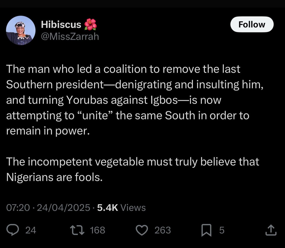 UptownOfLagos (@uptownoflagos) on Twitter photo <a href="/MissZarrah/">Hibiscus 🌺</a> But This is you? Calling Mr. Tinubu a vegetable? 👇🏾👇🏾
You are a disgusting fellow ma. Respectfully.📌 <a href="/MissZarrah/">Hibiscus 🌺</a> But This is you? Calling Mr. Tinubu a vegetable? 👇🏾👇🏾
You are a disgusting fellow ma. Respectfully.📌