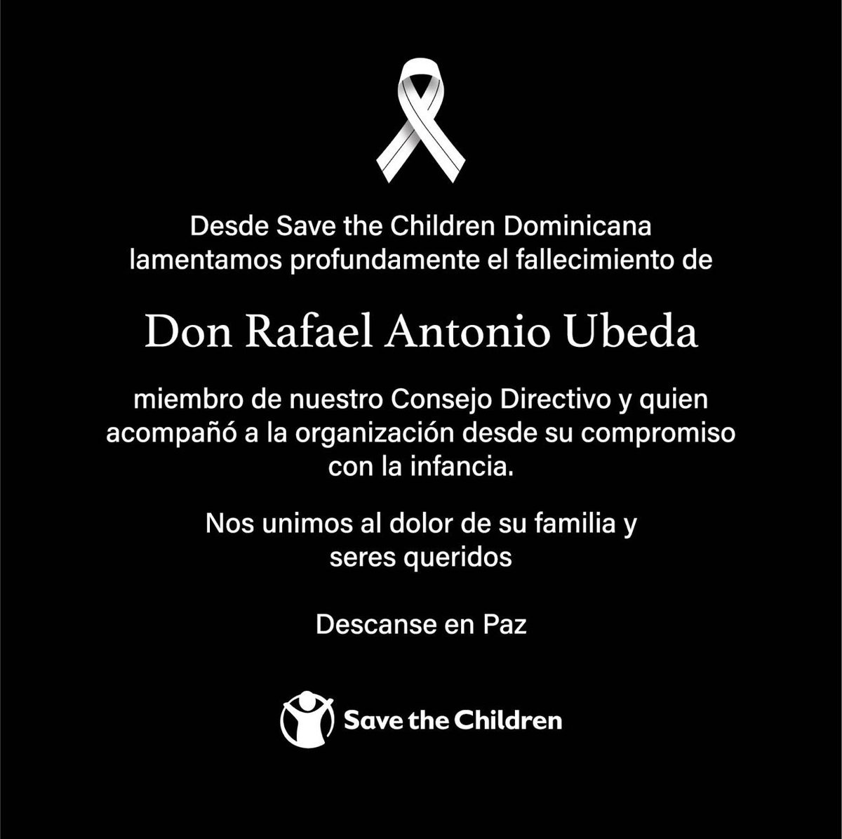 Save the Children RD (@savechildrenrd) on Twitter photo En Paz Descanse Don Rafael
En nuestra memoria quedará intacto el recuerdo de su compromiso con la organización, los derechos de niños y niñas y el avance hacia el desarrollo de un país para todos y todas.
Nuestro eterno agradecimiento
<a href="/juantomasdiazi/">Juan Tomás Díaz</a> En Paz Descanse Don Rafael
En nuestra memoria quedará intacto el recuerdo de su compromiso con la organización, los derechos de niños y niñas y el avance hacia el desarrollo de un país para todos y todas.
Nuestro eterno agradecimiento
<a href="/juantomasdiazi/">Juan Tomás Díaz</a>
