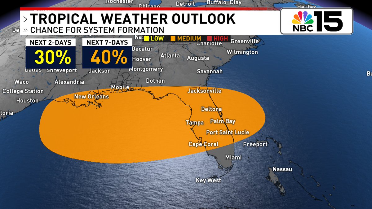 Kelly Foster (@kelly_wpmi) on Twitter photo Now a medium (40%) chance Invest 93L develops as it moves west. It's expected to move across the Florida Peninsula tomorrow before moving into the northeastern Gulf by Wednesday. Watching closely.
<a href="/mynbc15/">NBC 15 News</a> mynbc15.com/weather Now a medium (40%) chance Invest 93L develops as it moves west. It's expected to move across the Florida Peninsula tomorrow before moving into the northeastern Gulf by Wednesday. Watching closely.
<a href="/mynbc15/">NBC 15 News</a> mynbc15.com/weather