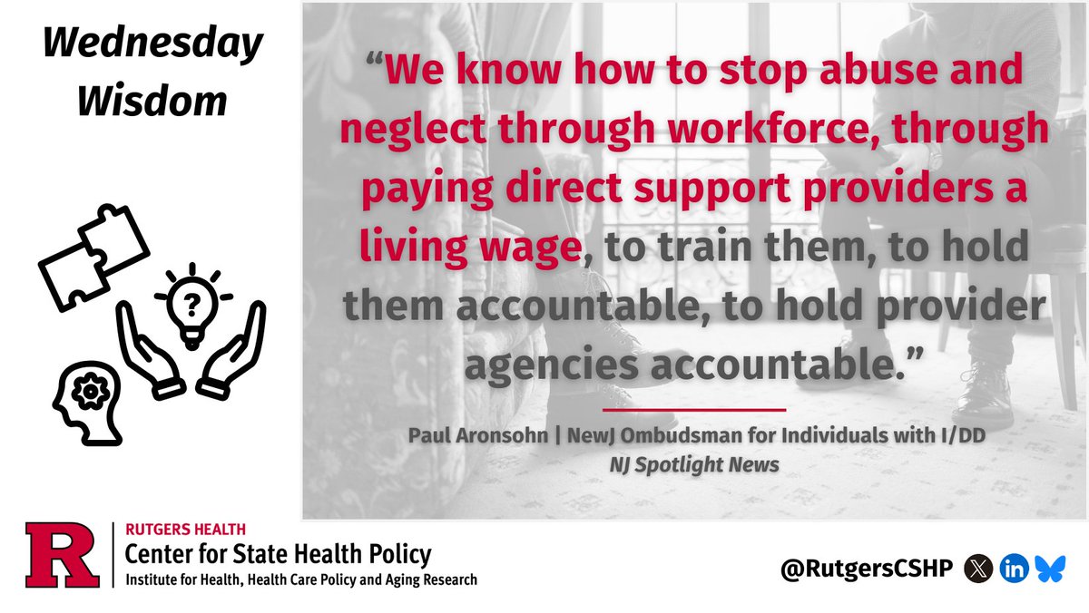 Rutgers CSHP (@rutgerscshp) on Twitter photo This week, we’re sharing some #WednesdayWisdom from Paul Aronsohn, #NewJersey’s Ombudsman for Individuals with Intellectual or Developmental Disabilities.
He recently sat down with <a href="/NJSpotlightNews/">NJ Spotlight News</a> to discuss his office’s latest annual report: go.rutgers.edu/omp86de3 This week, we’re sharing some #WednesdayWisdom from Paul Aronsohn, #NewJersey’s Ombudsman for Individuals with Intellectual or Developmental Disabilities.
He recently sat down with <a href="/NJSpotlightNews/">NJ Spotlight News</a> to discuss his office’s latest annual report: go.rutgers.edu/omp86de3