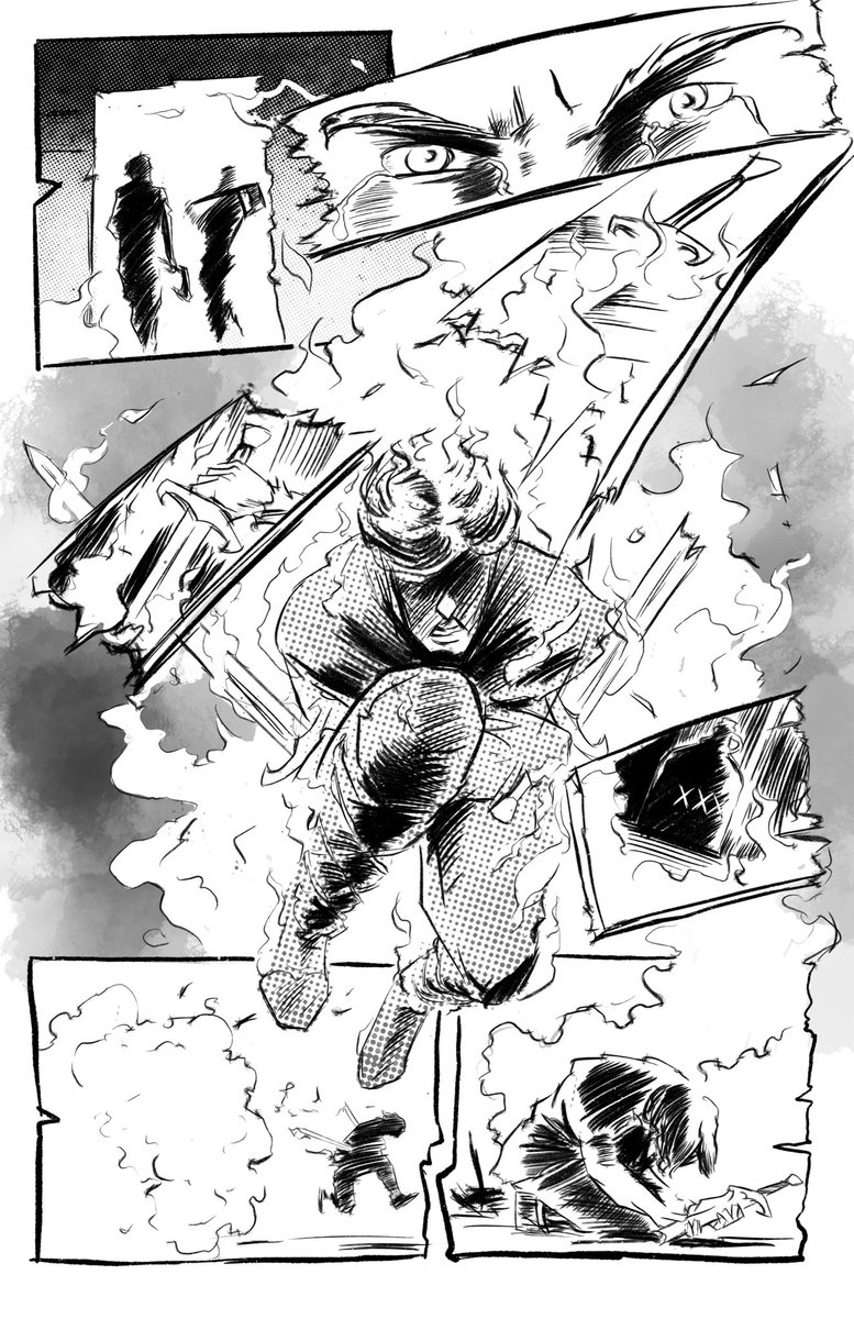 I rarely break from more standard panel arrangements in my layouts, unless I have a strong idea or there’s solid narrative reasoning. Alas, my favorite break from regular panels has to be this doomed page from a project that will now never happen. #art #artist #comics #artwork