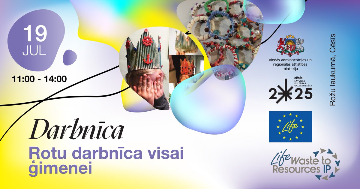 🔸 Radoši un bez atkritumiem! 🔸

Sestdien, 19. jūlijā, no plkst. 11.00 līdz 14.00 nāc uz radošo bezatkritumu darbnīcu Rožu laukumā, Cēsīs!

Kopā ar Elīnu Pekšēnu veidosim unikālas rokassprādzes un kroņus no otrreizējiem materiāliem. 👑📿
cesis.lv/lv/novads/aktu…