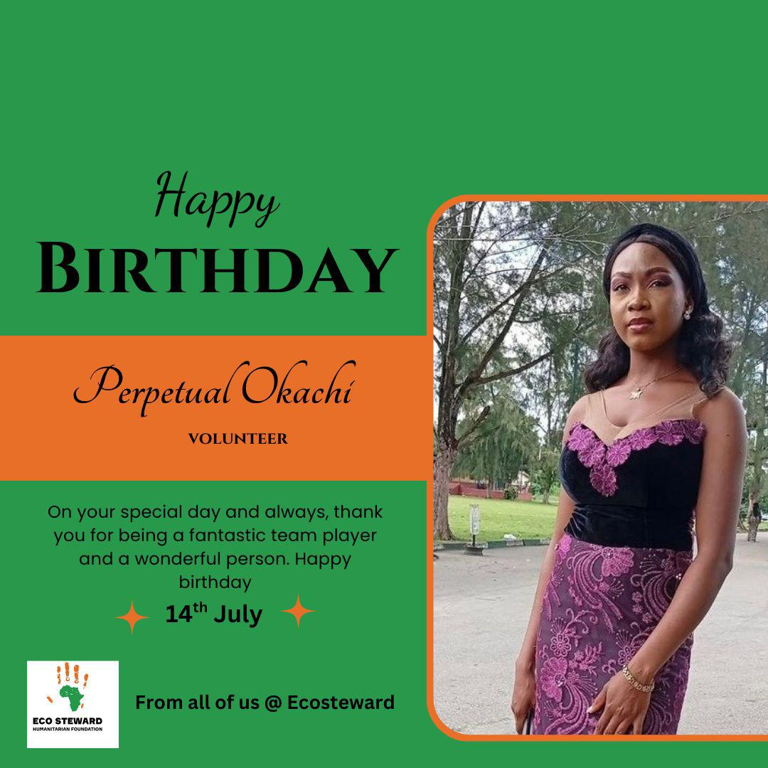 ecosteward1's tweet image. Happy Birthday Perpetua Ochoule Okache!
On behalf of all of us at @ecosteward1, we celebrate you today and appreciate your dedication and impact in the work we do.
Wishing you a year filled with joy and success.