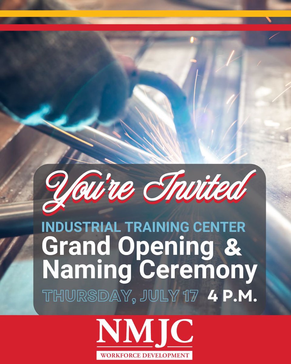 New Mexico Junior College along with NMJC Workforce Development cordially invite you to the Grand Opening and building dedication of the Industrial Training Center on the campus of #NMJC 
4000 W. Millen Drive
Hobbs, NM 88240 
Thursday, July 17 at 4:00 pm
#newmexicojuniorcollege