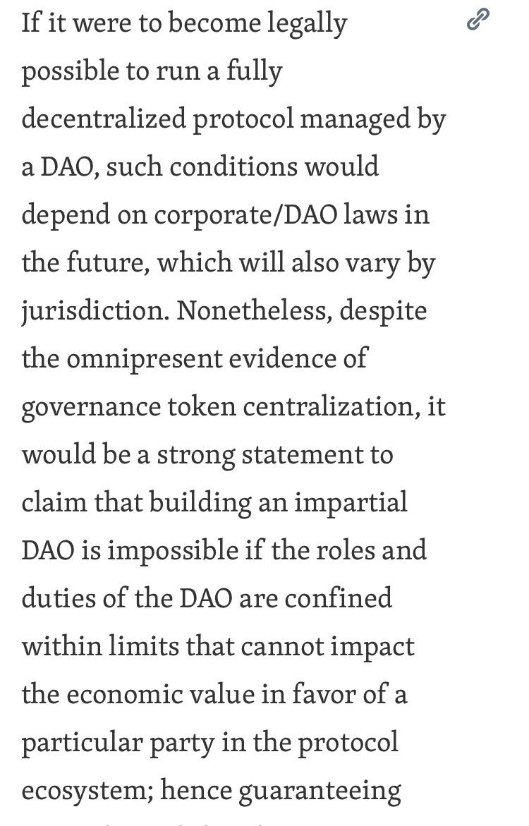 Cao (@caolinsan) on Twitter photo Also, on DAO legal wrappers, Oguz & <a href="/erayajk/">Eray</a> note:
“Legal conditions for fully decentralized DAOs will depend on corporate/DAO laws, which vary by jurisdiction.”
“…regulators will have the ultimate say on DAO decentralization as laws are drafted.”
Curious on <a href="/MIDAODS/">MIDAO Directory Services</a>’ take. Also, on DAO legal wrappers, Oguz & <a href="/erayajk/">Eray</a> note:
“Legal conditions for fully decentralized DAOs will depend on corporate/DAO laws, which vary by jurisdiction.”
“…regulators will have the ultimate say on DAO decentralization as laws are drafted.”
Curious on <a href="/MIDAODS/">MIDAO Directory Services</a>’ take.