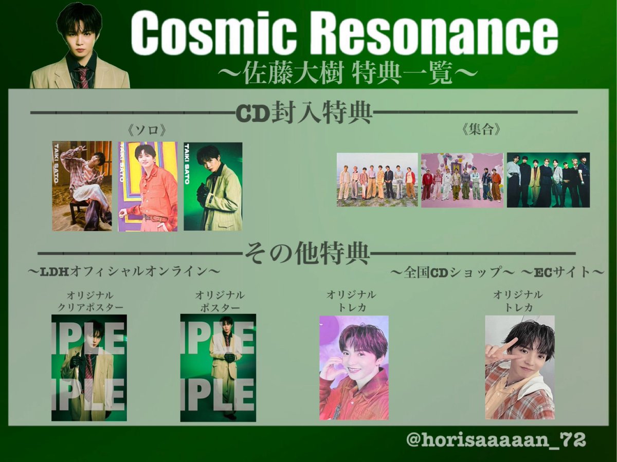 horisaaaaan_72's tweet image. 〜 𝟐𝟎𝟐𝟓.𝟎𝟕.𝟏𝟔 𝐫𝐞𝐥𝐞𝐚𝐬𝐞〜

⋯𝐌𝐢𝐧𝐢 𝐀𝐥𝐛𝐮𝐦⋯  〝𝑪𝒐𝒔𝒎𝒊𝒄 𝑹𝒆𝒔𝒐𝒏𝒂𝒏𝒄𝒆〟

個人特典一覧です👀
整理・交換等でお役に立てれば…💭

・世界
・佐藤大樹
・澤本夏輝
・瀬口黎弥

ご自由にお使いください🔆

#FANTASTICS 
#CosmicResonance