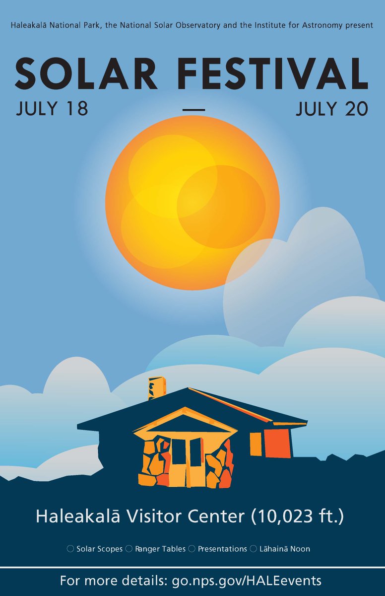 NatSolarObs's tweet image. The Haleakalā Solar Festival is back this Friday! ☀️ Join the NSO, @HaleakalaNPS, and friends for a weekend of solar viewing, sun art, solar talks, and learn how the @NSF Inouye Solar Telescope is unlocking the Sunʻs secrets from the summit of Haleakalā!  nps.gov/planyourvisit/…