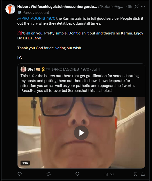Razor1640's tweet photo. Want to know how to tell everyone you're a low life, stalking, shit talking, peice of straight low IQ trash with no life, no friends, no job &amp; no family without actually saying so?

Enter this wanker, making fun of cancer survivor

Again

No originality at all, @b0ydb1ythman 🙄 https://t.co/YsgGmG9Qsf