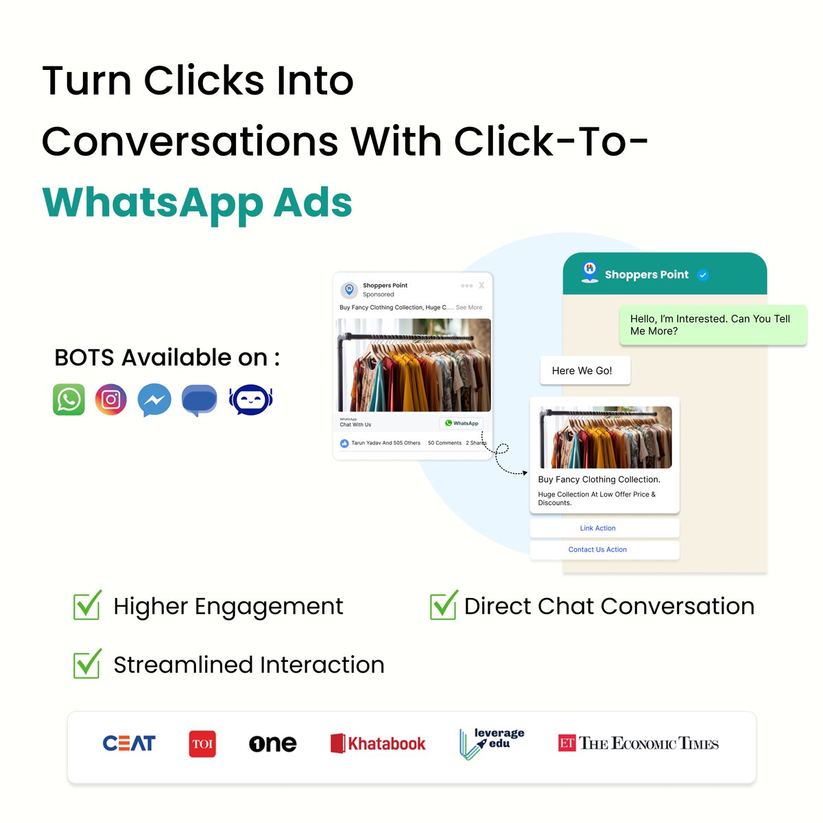 Chatbotdotteam's tweet image. Clicks don’t equal conversions. Conversations do. 💬

With Click-to-WhatsApp Ads, turn interest into action:
✅ Direct chat from your ads
✅ Instant lead capture
✅ Higher engagement rates

📲 DM us for a demo!

#WhatsAppAds #ClickToChat #ChatbotTeam #DigitalMarketing