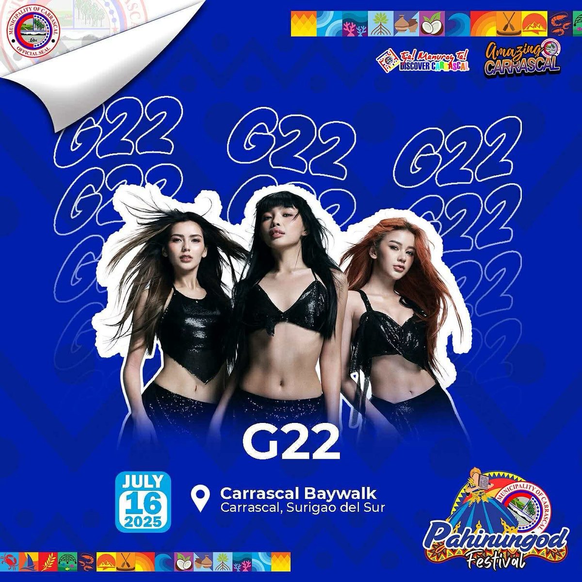 WE’RE COMING TO YOUR TOWN! 🔥

Carrascal! Are you ready for us? We are thrilled to announce that we are joining Pahinungod Festival this year! 

Be there, Bullets! 👑👄

#G22 #G22AJ #G22Jaz #G22Alfea