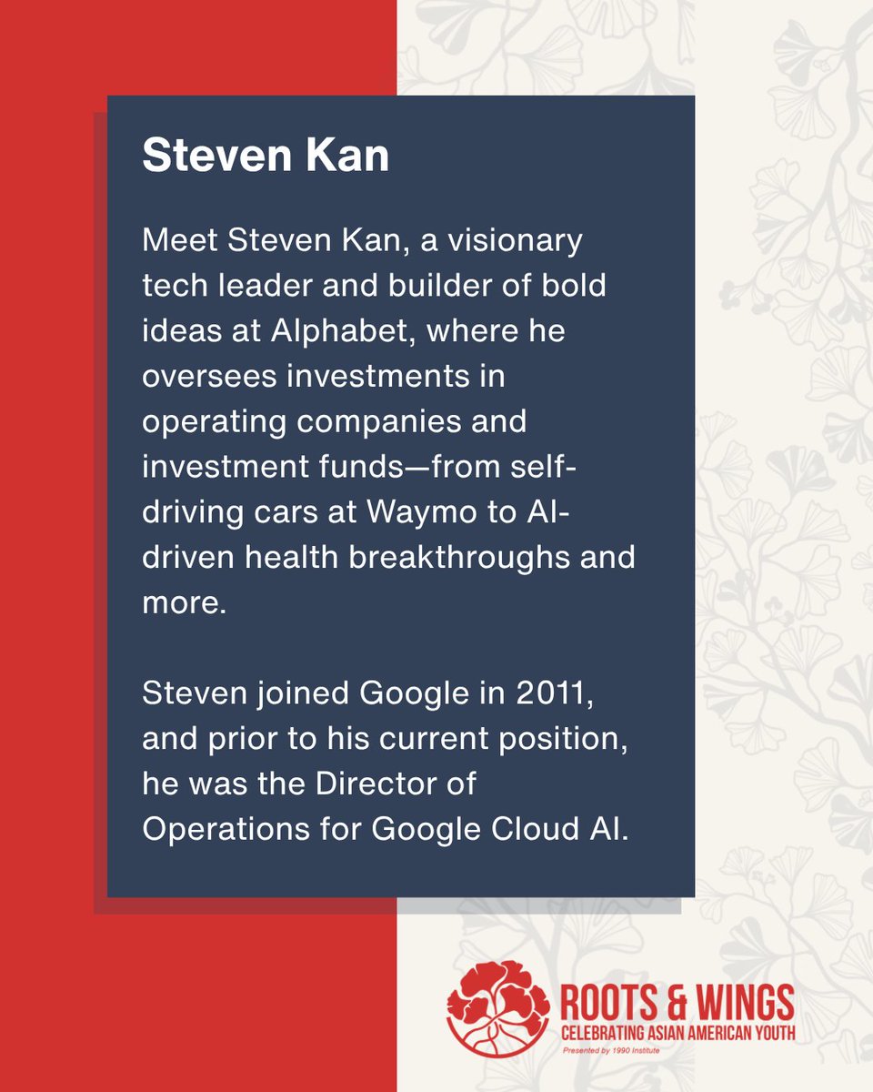 1990Institute's tweet image. 🚀 Meet Steven Kan—tech leader and builder of bold ideas as Alphabet’s Other Bets Director, overseeing investments.  He’s shaping the future with purpose and imagination. 

📷 Catch him live Sept 6 at our Youth Symposium! 📷eventbrite.com/e/the-2025-asi…… 

#1990Institute