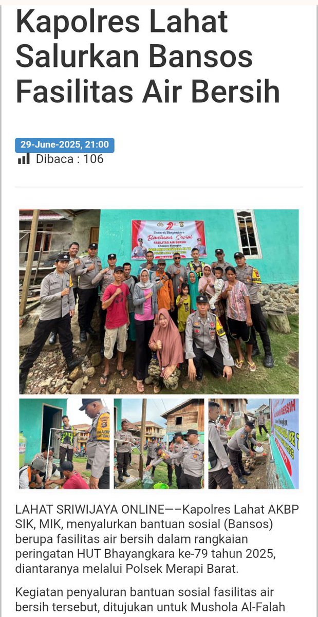 sakuhanamic's tweet photo. Kapolres Lahat menyalurkan bansos fasilitas air bersih untuk masyarakat, bentuk Dedikasi Dalam Pengabdian
#TotalitasBerikanPelayanan https://t.co/DS2CxQsVtT