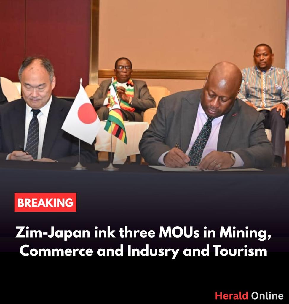 President Mnangagwa also witnessed the signing of  three Memorandum of Understandings (MoUs) in areas of Mining, Commerce and Industry as well as Tourism with Japanese business delegation here at the Zimbabwe Business Forum.