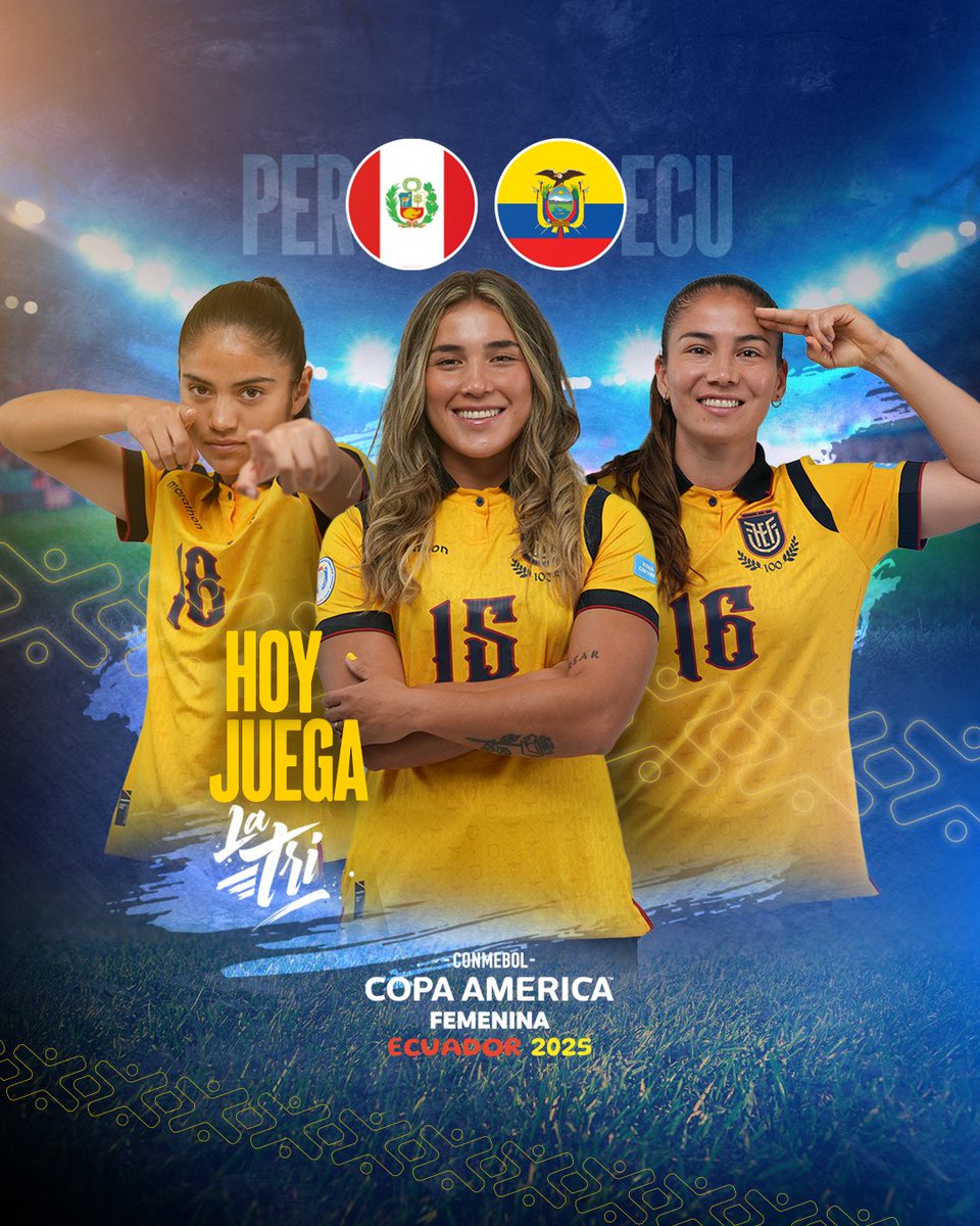 🇪🇨 𝐓𝐨𝐝𝐨𝐬 𝐚 𝐚𝐥𝐞𝐧𝐭𝐚𝐫 𝐚 𝐋𝐚 𝐓𝐫𝐢 🇪🇨

🆚 🇵🇪
⌚️ 19H00
🏟️ Estadio IDV
🗓️ Fecha 2 - Fase de Grupos
🏆 CONMEBOL Copa América Femenina
🎟️ copaamerica.com/en/copa-americ…

#UnaSoLaTri 🇪🇨
