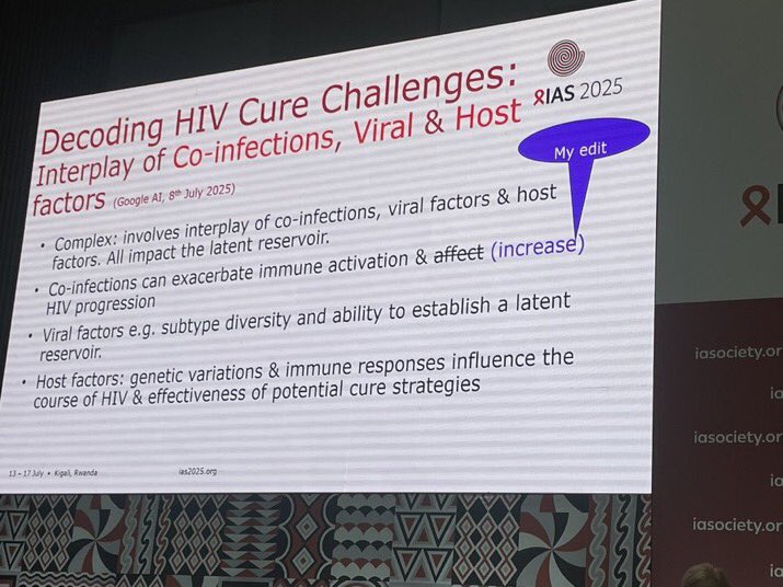 jnabukenya88's tweet image. The #IAS2025 pre-conference session on decoding HIV cure challenges was a game changer for me as an advocate for HIV cure! Loved diving into the latest research, discussing obstacles & exploring new paths forward. Feeling energized & motivated to keep pushing for a cure! #HIVCure
