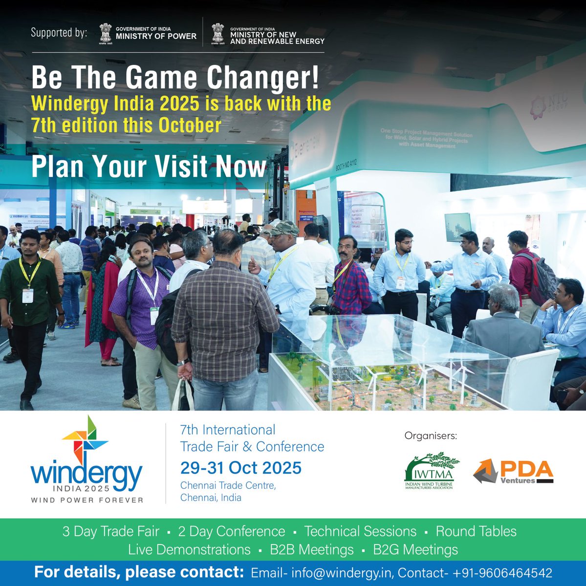 𝐖𝐢𝐧𝐝𝐞𝐫𝐠𝐲 𝐈𝐧𝐝𝐢𝐚 2025 𝐢𝐬 𝐛𝐚𝐜𝐤!

Be a part of the event that will help shape the future of wind energy in India🙌

Register: windergy.in/visitor-regist… 

#windergyindia2025 #renewableenergy #windpower #cleanenergy #sustainability