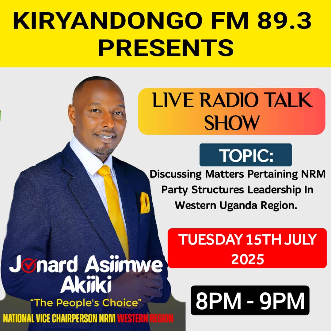 Yunusu L. Kyabalongo (@ykyabalongo) on Twitter photo Tonight on Kiryandongo FM from 8-9PM. <a href="/EngJonard/">Hon. Eng Asiimwe Jonard.</a> for National Vice Chairman Western Uganda. Tonight on Kiryandongo FM from 8-9PM. <a href="/EngJonard/">Hon. Eng Asiimwe Jonard.</a> for National Vice Chairman Western Uganda.