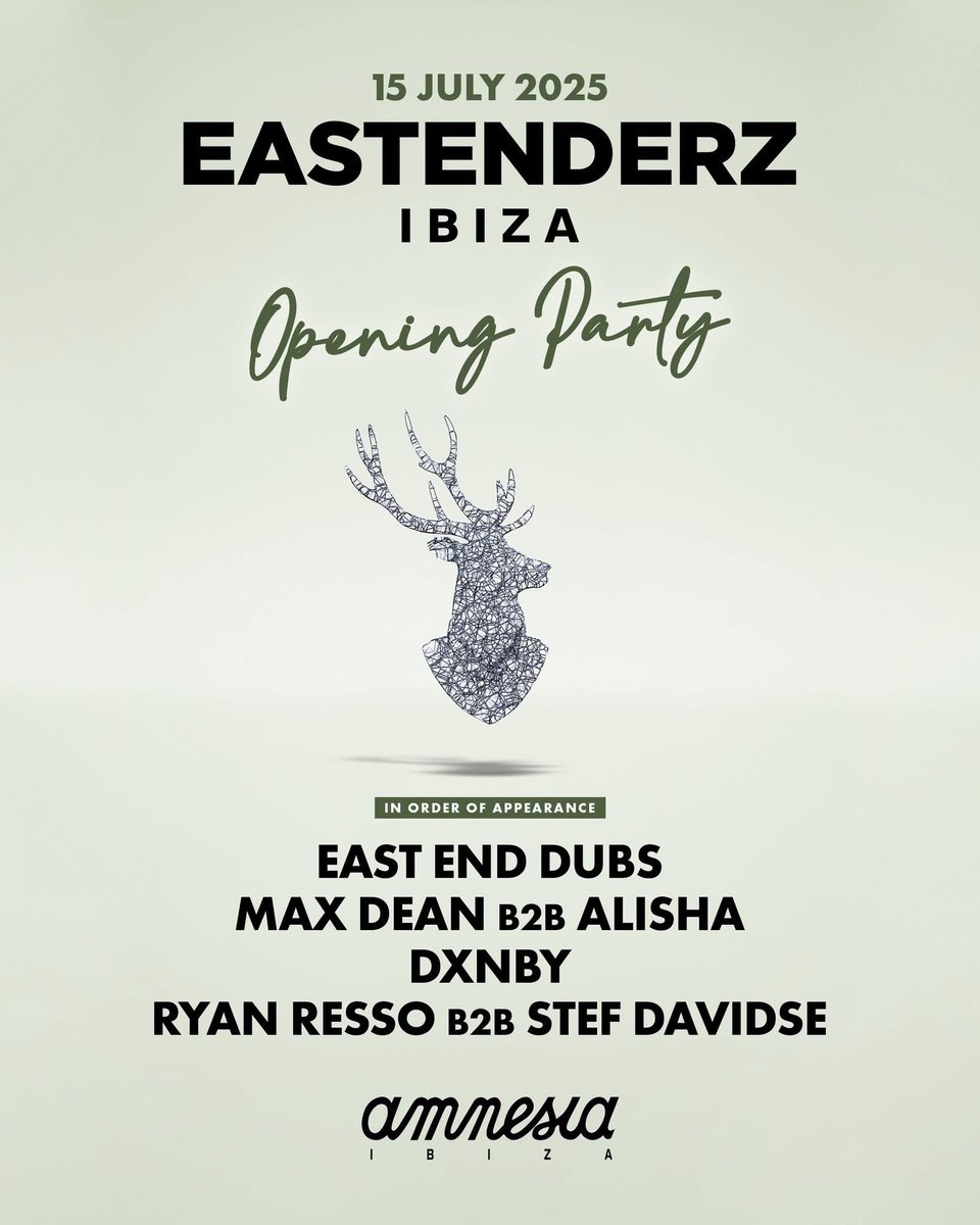 Today <a href="/EastEndDubs/">East End Dubs</a> starts his residency at #AmnesiaIbiza hope to see you there for #Eastenderz 🦌

#Ibiza #eastenddubs #lucadea #maxdean #alisha <a href="/maxdeanmusic/">Max Dean</a> #dxnby #ryanresso #stefdavidse