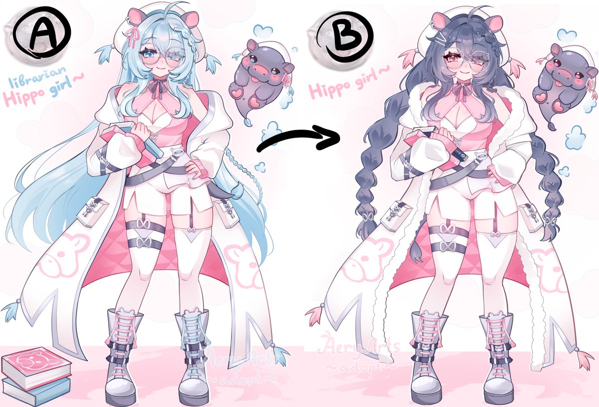 AeryArts's tweet image. Thank you so much for your feedback! I have updated our hippo girl✨
Please tell me which version do you prefer! A or B?
(based on voting I will choose which version to do GIFtuber for and make a giveaway of design+starter streaming pack)