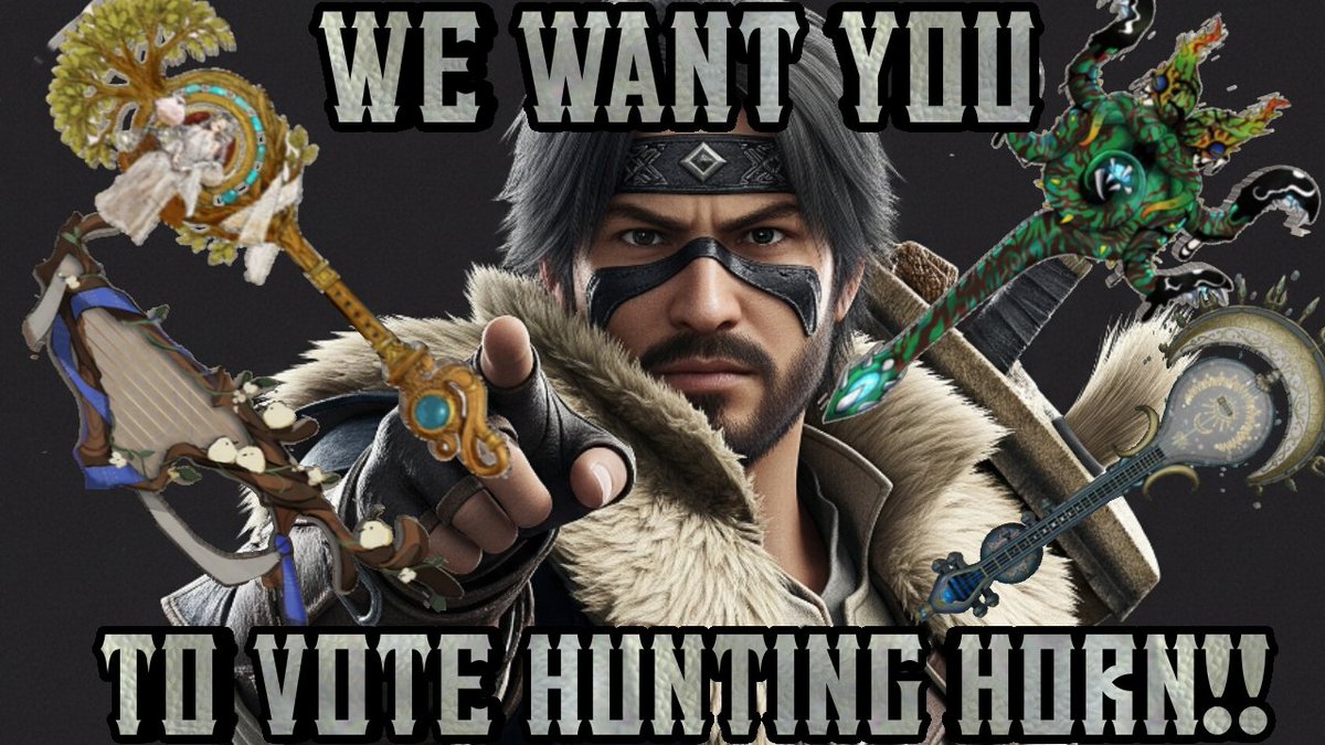A vote for Hunting Horn is a vote for Hunting Horn! Let's get 1 of these awesome designs in the running for the top 8! youtu.be/b-1iP28pqC4?si…