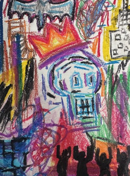 This amazing piece of artwork was produced by Year 9 student, Maria. Students were doing responses to Jean-Michel Basquiat with Crayon. #integrity #excellence #ambition