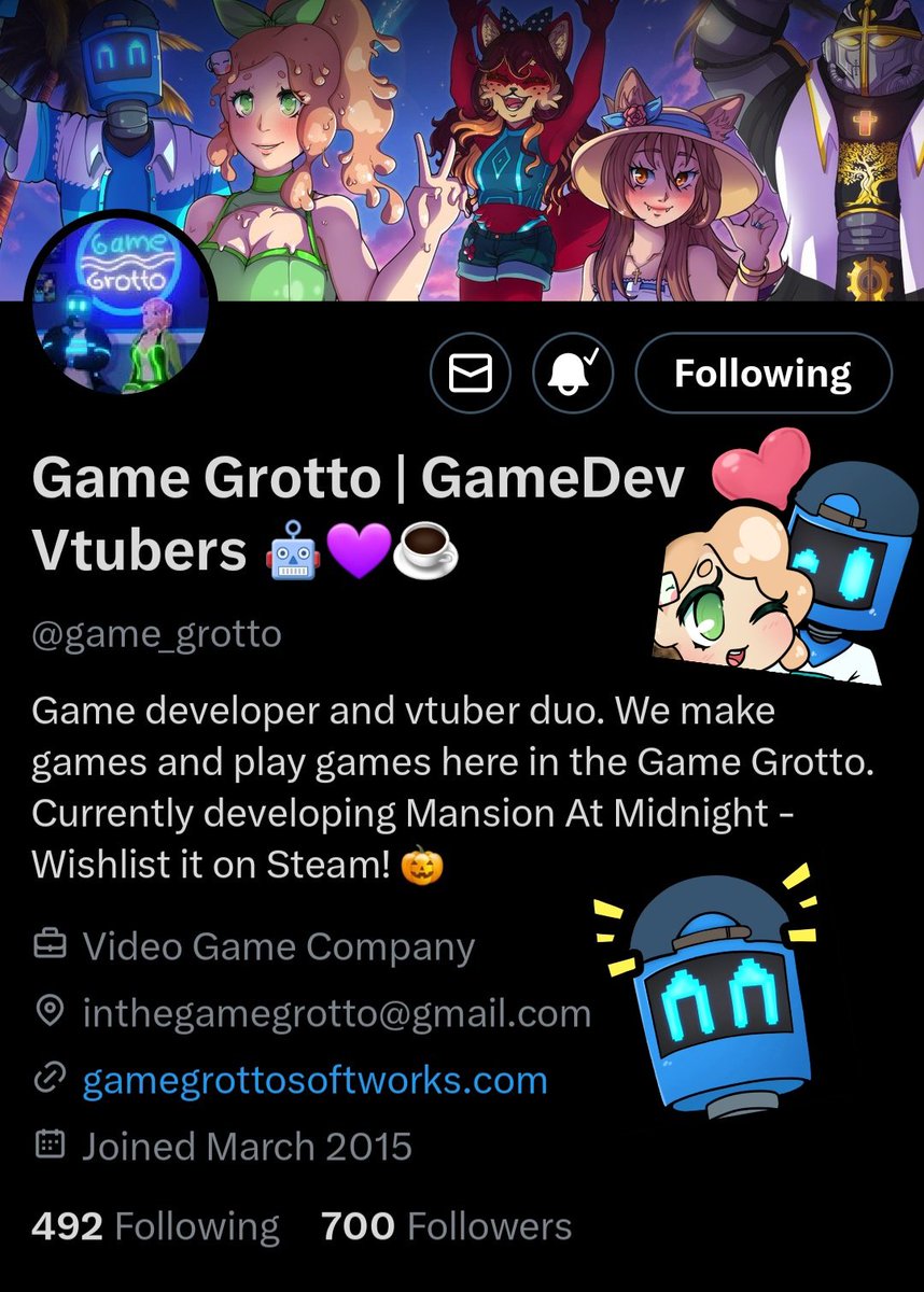 Thank you all for 700 followers here on Twitter! 💜

Don and Meg are delighted to fill your feed with gamedev, streams, great streamers friends, and lots of epic content. 

Thanks Robofriends, YOU ROCK!