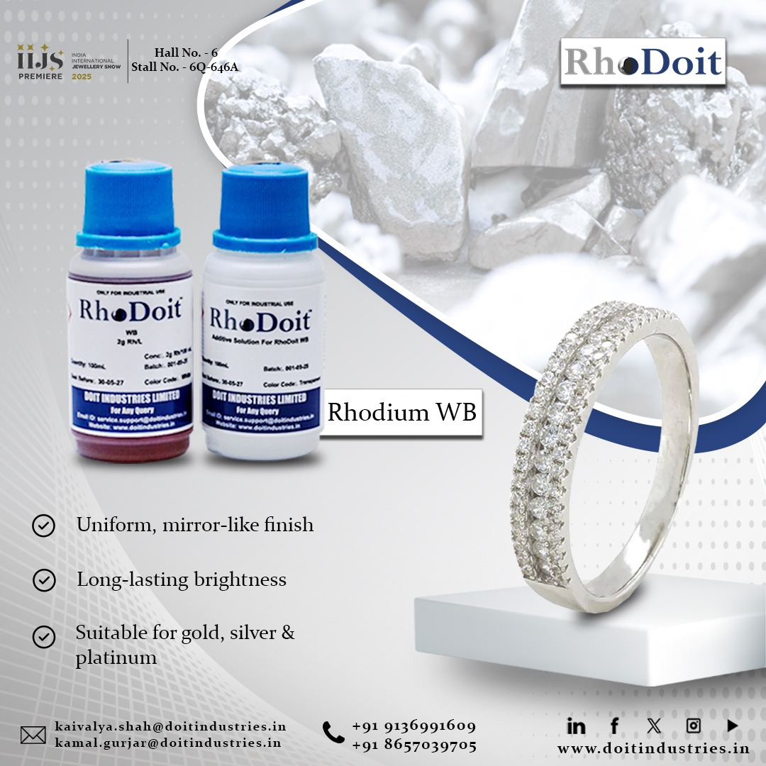 Doit_Industries's tweet image. Shine brighter with RhoDoit WB – trusted white rhodium plating for gold, silver &amp;amp; platinum. Uniform finish, long-lasting brilliance.

📍 IIJS 2025 | Hall 6 | Stall 6Q-646A
🌐 doitindustries.in

#RhoDoitWB #JewelryPlating #IIJS2025 #DoitIndustries #JewelryTech