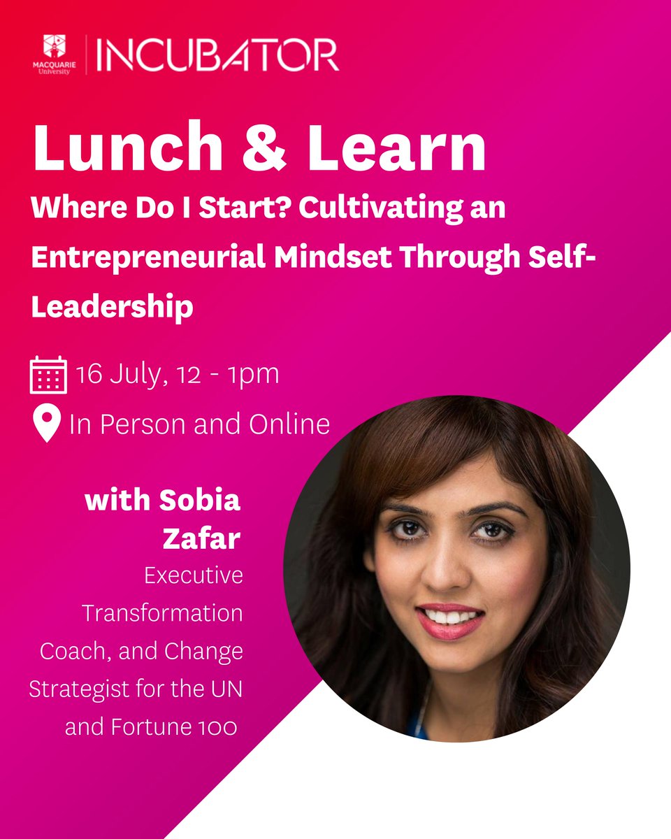 🚨 Reminder! Build YOU, not just your business! 

💥 Join tomorrow’s Lunch &amp; Learn for a 20-year vision and smart strategy. Register now! 

📍 events.humanitix.com/mq-incubator-l… 

#Entrepreneurship #Startups #Innovation