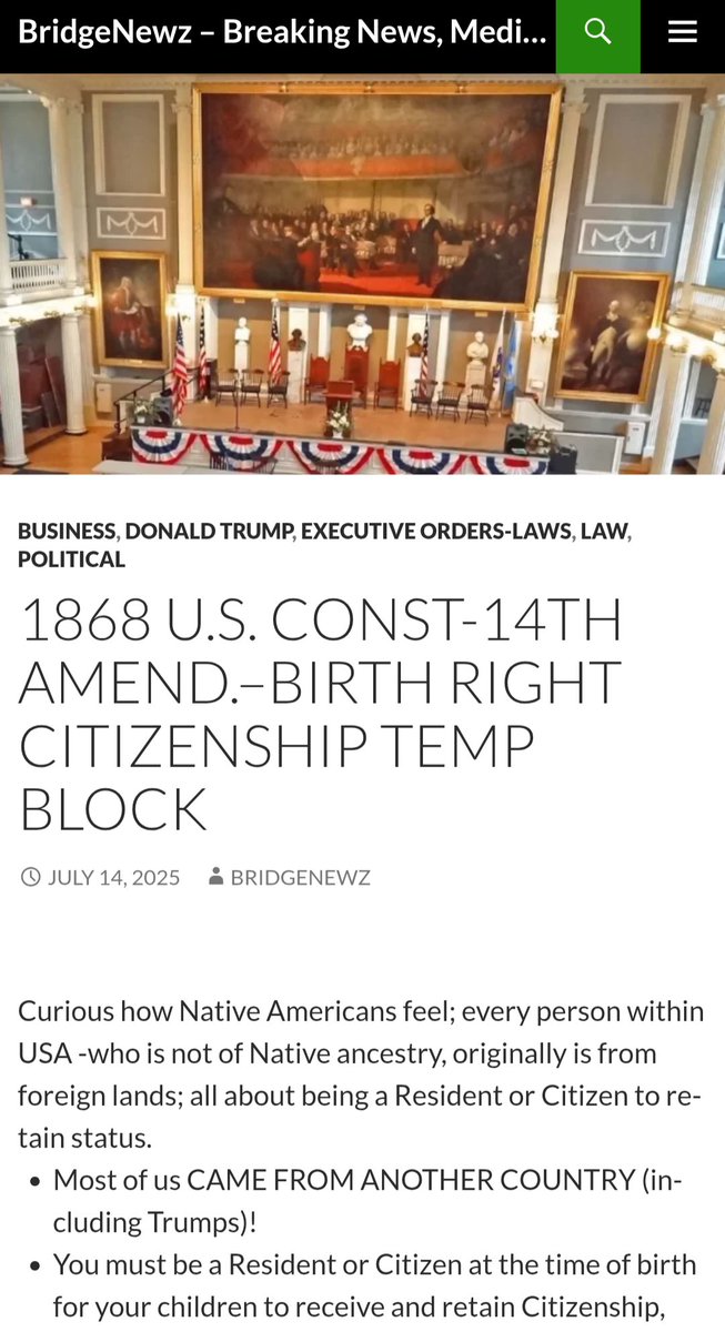 BridgeNewzCom's tweet photo. 1868 U.S. Const-14th Amend.–Birth Right Citizenship TEMP BLOCK

READ:
https://t.co/3Lrvx8fxNq

#bridgenewzcom #bridgenewz #breakingnews #businessnews #trump #executiveorder #law #congress #judge #block #1868 #constitution #14th #amendment #birthright #citizenship #resident https://t.co/6pl99KD1Mn