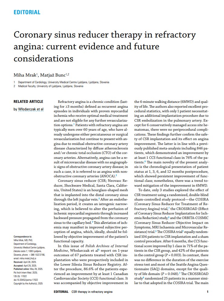 ShockwaveIVL's tweet image. Hot off the press! 📰
For International Physicians: A thorough deep dive of the #ShockwaveReducer therapy for patients with refractory angina.
In their recent paper, Drs Miha Mrak and Matjaž Bunc discuss the current evidence and highlight that #ShockwaveReducer implantation…