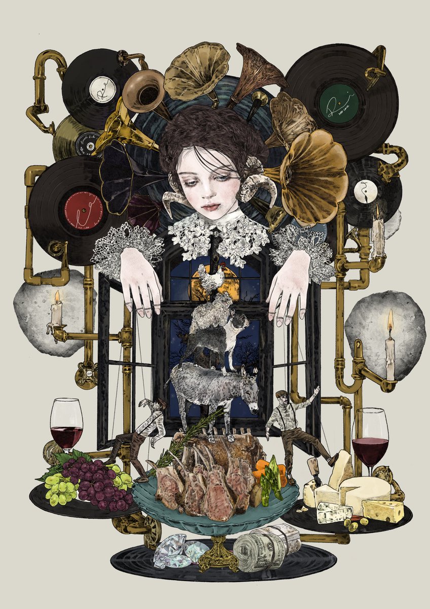 #これでフォロワーさんが増えました
ブレーメンの音楽隊をモチーフに「JAZZ 」という作品を描きました🎺