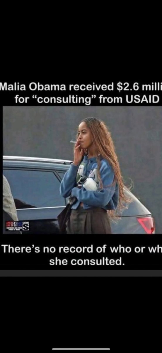 america1776_i's tweet photo. @_SmokeyGirl25 I say we assume it was stolen and sue them for it - if it’s legit they will speak up.   
Here’s another Obama that received millions. What consulting could Malia do that’s worth $2.6 million? https://t.co/HO0CMYssRY