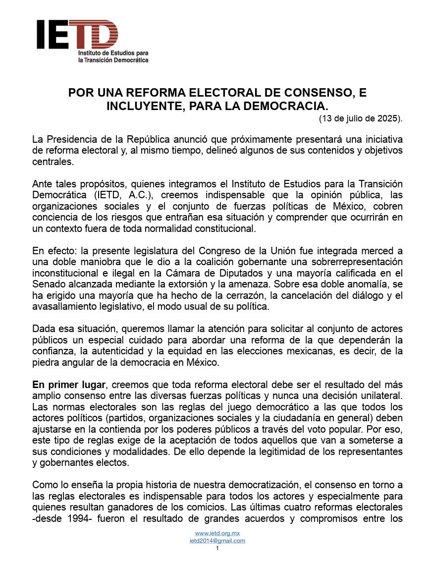 jmartinreyes's tweet image. La izquierda peleó —durante décadas— por árbitros imparciales y cancha pareja.

Hoy #Morena pretende destruir lo que permitió su triunfo.

En el @IETD_MX proponemos:

🟢 Reglas con consenso.
🟢 Árbitros más autónomos.
🟢 Representación más justa.

Desde la izquierda democrática:…