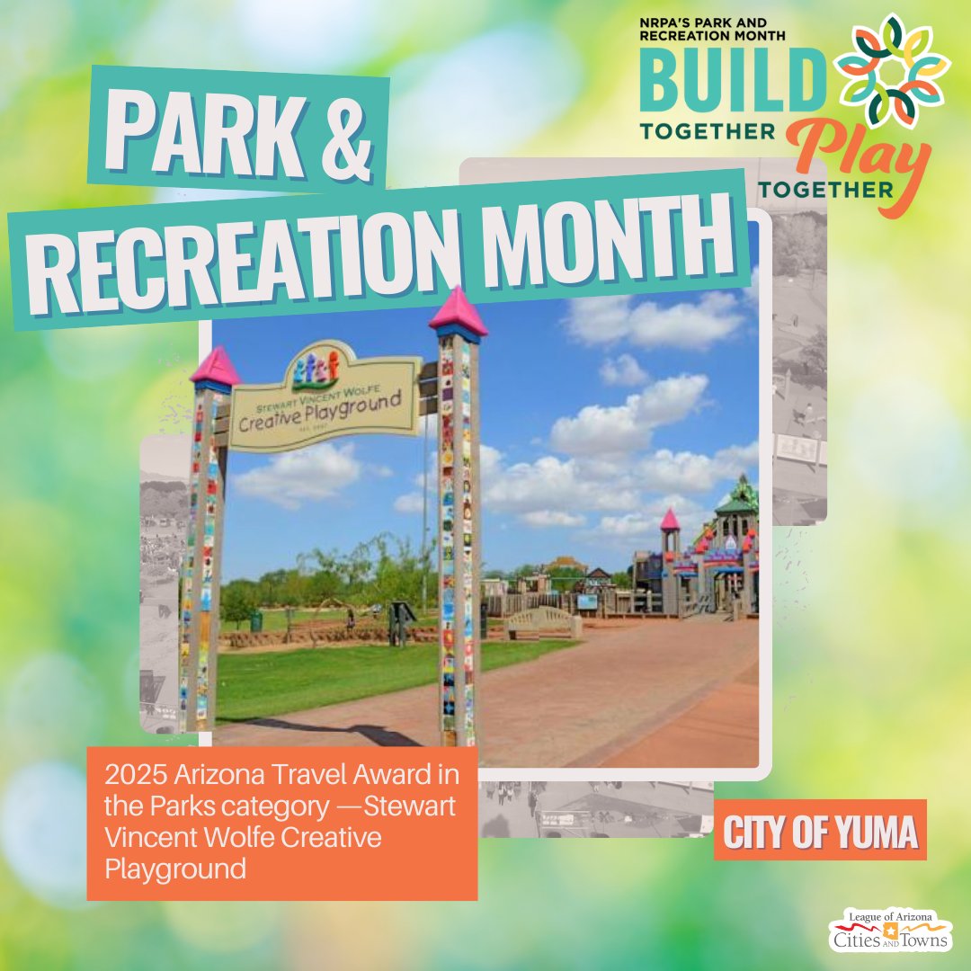 Arizona League (@azcities) on Twitter photo 🎉 July is Parks & Recreation Month — and this year’s theme, #BuildTogetherPlayTogether, celebrates how parks unite us all through shared spaces, play, and purpose.
Today we're spotlighting the <a href="/cityofyuma/">City of Yuma</a>, where the Parks & Recreation team brought that theme to life by 🎉 July is Parks & Recreation Month — and this year’s theme, #BuildTogetherPlayTogether, celebrates how parks unite us all through shared spaces, play, and purpose.
Today we're spotlighting the <a href="/cityofyuma/">City of Yuma</a>, where the Parks & Recreation team brought that theme to life by
